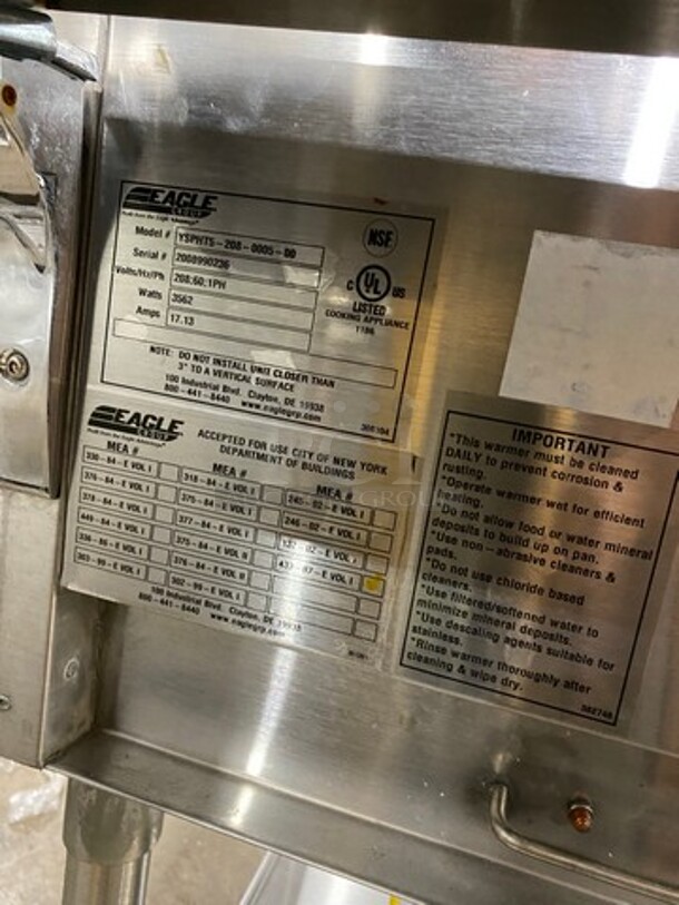 Eagle Commercial Electric Powered 5 Well Steam Table! With Storage Space Underneath! All Stainless Steel! On Casters! Model: YSPHT5 SN: 2008990236 208V 60HZ 1 Phase - Image 9 of 10