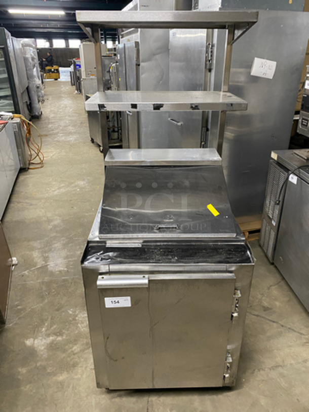 Leader Commercial Refrigerated Sandwich Prep Table! Single Door Storage Space Underneath! With 2 Overhead Shelf Space! All Stainless Steel! On Casters! NOT TESTED!