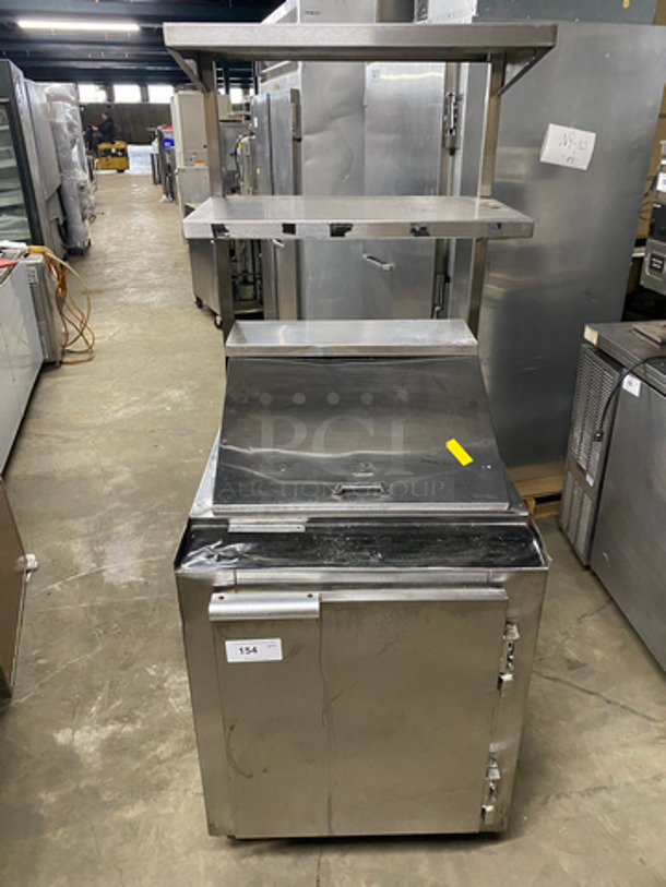 Leader Commercial Refrigerated Sandwich Prep Table! Single Door Storage Space Underneath! With 2 Overhead Shelf Space! All Stainless Steel! On Casters! NOT TESTED! - Image 1 of 10