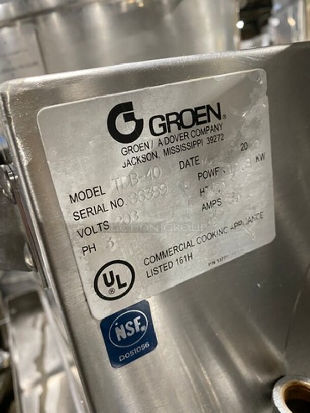 GREAT! Groen Commercial Electric Powered Tilting Soup Kettle! On Equipment Stand! All Stainless Steel! On Legs!  Model: TDB40 SN: 86389 & SN: 86387 208V 60HZ 3 Phase - Image 8 of 12