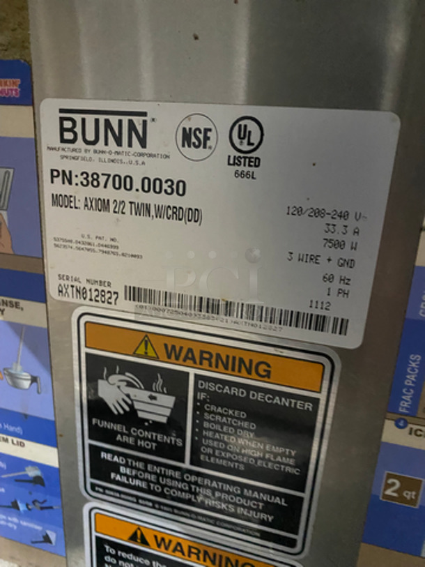 Bunn Commercial Countertop Dual Coffee Brewing Machine! With 4 Coffee Pot Warming Stations! All Stainless Steel! On Small Legs! Model: AXIOM2/2TWIN SN: AXTN012827 120/208/240V 60HZ 1 Phase - Image 7 of 9