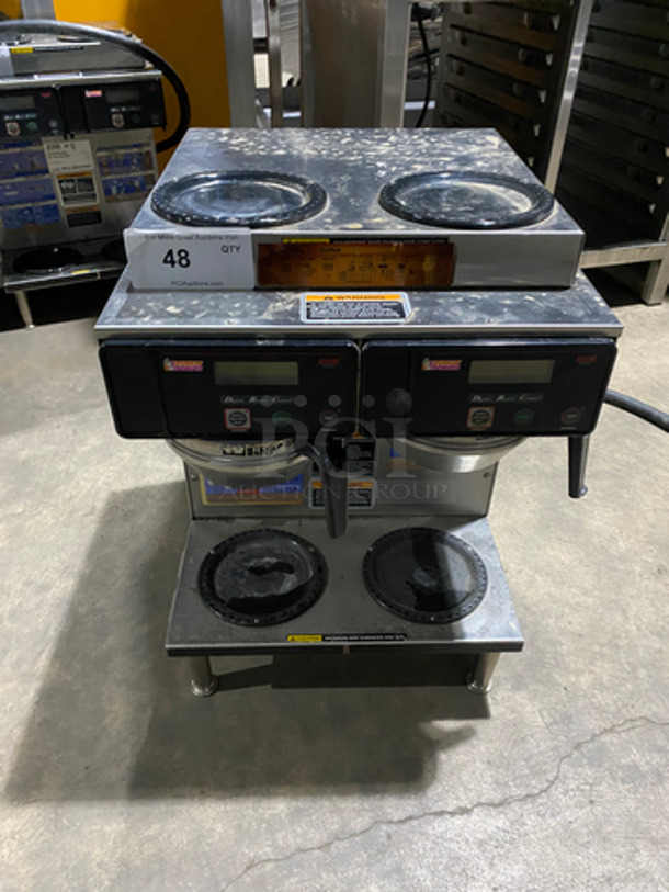 Bunn Commercial Countertop Dual Coffee Brewing Machine! With 4 Coffee Pot Warming Stations! All Stainless Steel! On Small Legs! Model: AXIOM2/2TWIN SN: AXTN012812 120/208/240V 60HZ 1 Phase