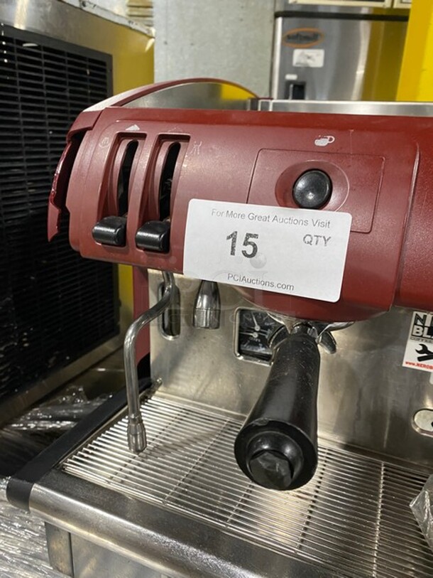 Faema Stainless Steel Commercial Countertop 2 Group Espresso Machine w/ 2 Steam Wands! In Red! - Image 5 of 8
