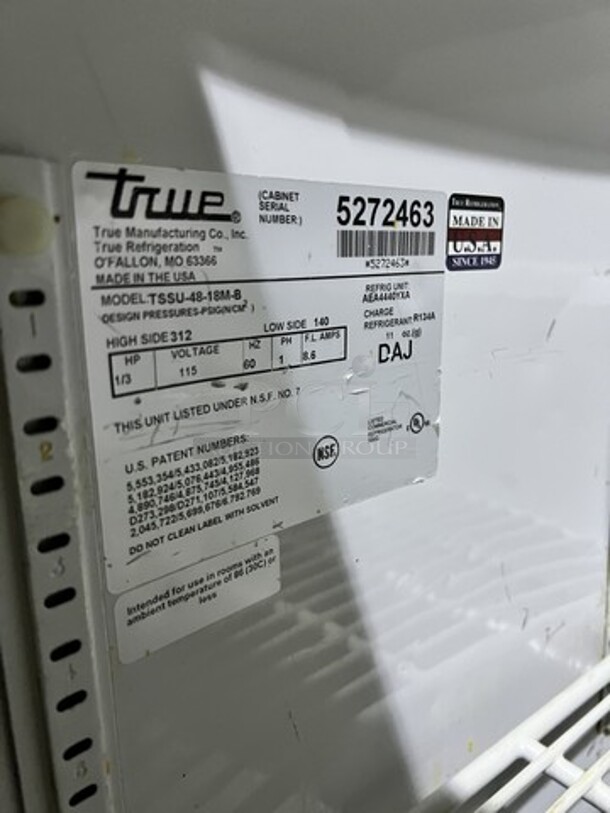 Great! True All Stainless Steel Mega Top Refrigerated Sandwich Prep Table! With 2 Door Storage Underneath! With Racks! Model TSSU-4818M Serial 5272463! 115V 1 Phase! On Casters! Working When Removed! - Image 8 of 8