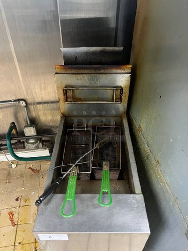 Frymaster Commercial Natural Gas Powered Deep Fat Fryer! With 2 Frying Baskets! With Backsplash! All Stainless Steel! On Casters! WORKING WHEN REMOVED! - Image 2 of 8