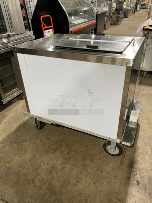 NICE LATE MODEL! Solid Stainless Steel Mobile Ice Cream Cart! On Casters! WORKING WHEN REMOVED! - Image 4 of 10