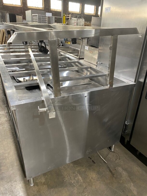 All Stainless Steel Custome Made Island Style Steam Table With Sneeze Guard! Half Gas Half Electric Powered! With Underneath Storage Space!  - Image 3 of 9