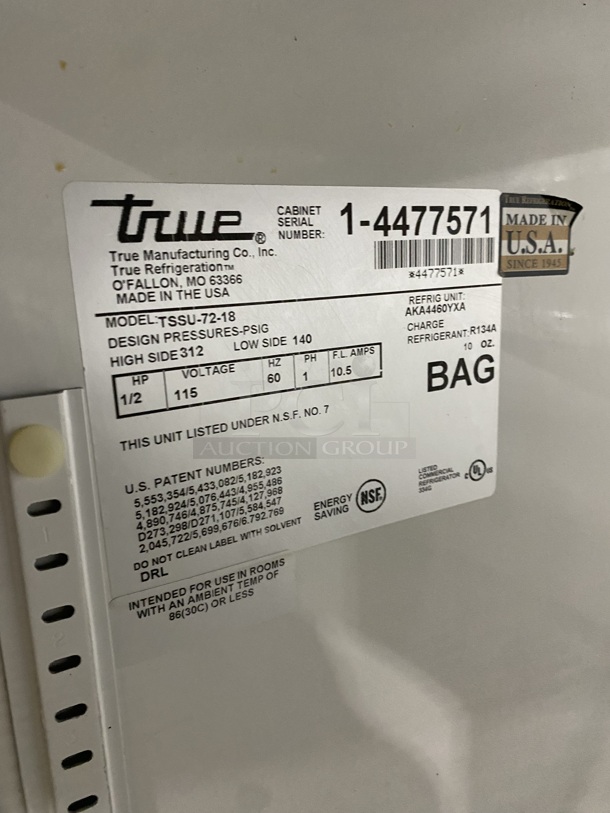 True Commercial Refrigerated Mega Top Sandwich Prep Table! With 3 Door Refrigerated Storage Space Underneath! All Stainless Steel! On Casters! Model TSSU-72-18 Serial 1-4477571! 115V 1 Phase! - Image 7 of 9