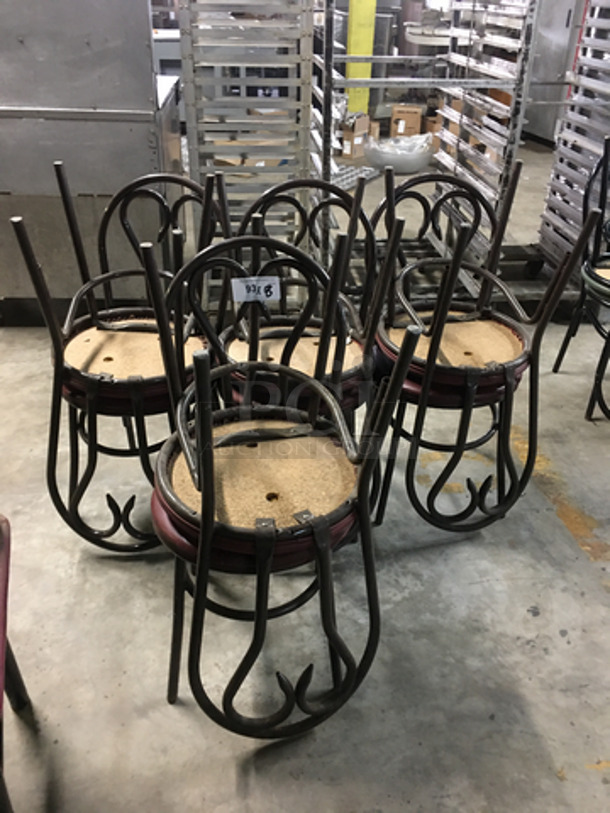 Red Patted Round Chairs! With Black Metal Body! 6x Your Bid!