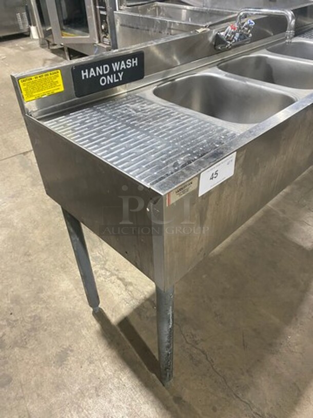 Krowne All Stainless Steel! Three Compartment Under Counter Bar Sink! With Dual Drain Boards! On Legs! - Image 2 of 8