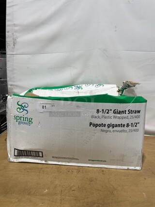 NEW In Box! Spring Grove Giant 8-1/2" Individually Wrapped Black Straws! All One Money!