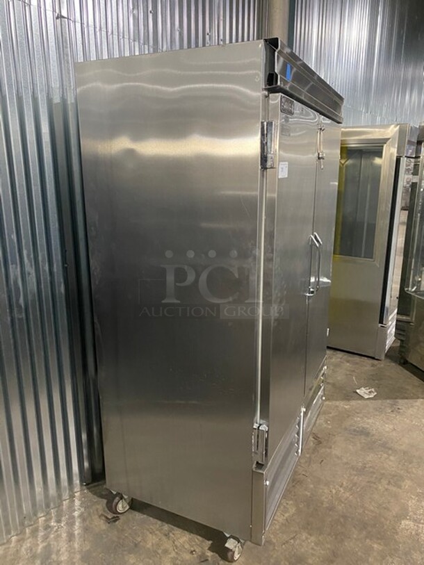 Leader Stainless Steel Commercial 2 Door Reach In Cooler w/ Poly Coated Racks! On Casters! Model ESLR48 S/C SN: NP12M0801A 115 Volts, 1 Phase - Image 4 of 11