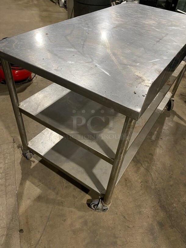 Stainless Steel Worktable With Back Splash And Double Undershelf! On Casters! - Image 4 of 7