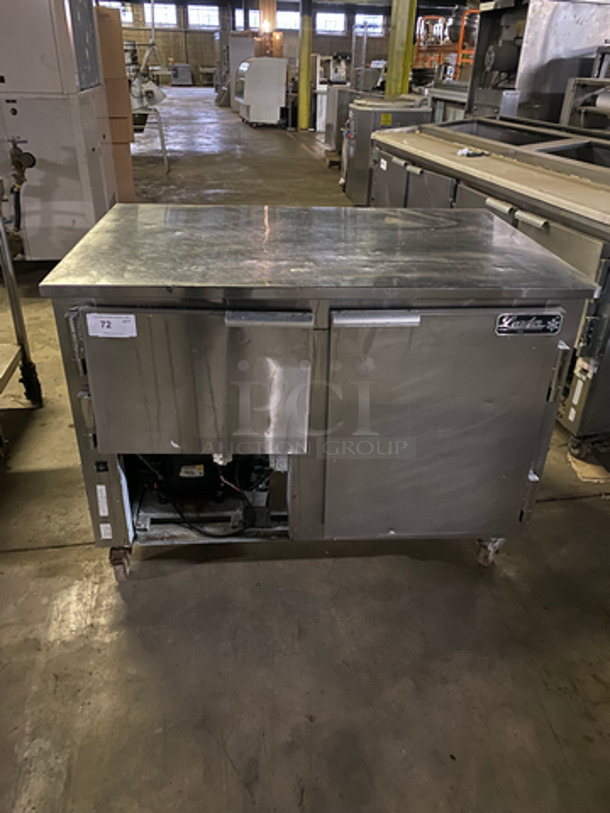 Leader Commercial Refrigerated 2 Door Lowboy! With Poly Coated Rack! All Stainless Steel! On Casters! Model: LB48SC SN: PW01S0214 115V 60HZ 1 Phase