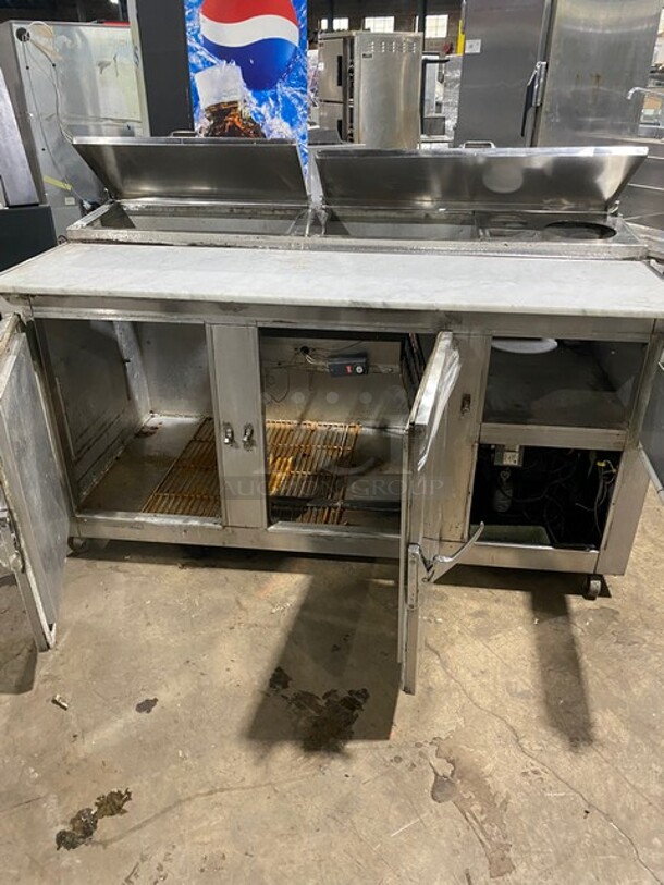 Bari Commercial Refrigerated Pizza Prep Table! With Marble Top! With 3 Door Underneath Storage Space! All Stainless Steel! On Casters! - Image 5 of 10