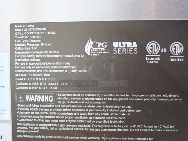 BRAND NEW SCRATCH & DENT! Cooking Performance Group GTU-CPG-60-L Ultra Series 60" Chrome Plated Liquid Propane 5-Burner Countertop Griddle - 150,000 BTU. Missing knobs.  - Image 7 of 9