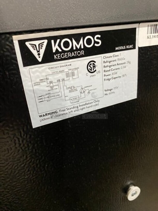 Komos Commercial Refrigerated 3 Tap Kegerator! With Single Door Storage Space Underneath! Model: KLKC 115V - Image 8 of 9