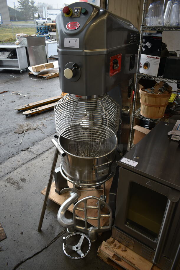 BRAND NEW SCRATCH AND DENT! Avantco 177MX60H Metal Commercial Floor Style 60 Quart Planetary Dough Mixer w/ Stainless Steel Mixing Bowl, Bowl Guard, Bowl Dolly, Dough Hook, Whisk and Paddle Attachments. 240 Volts, 3 Phase. - Image 2 of 11