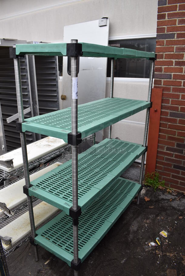 Metal and Poly 4 Tier Shelving Unit. BUYER MUST DISMANTLE. PCI CANNOT DISMANTLE FOR SHIPPING. PLEASE CONSIDER FREIGHT CHARGES. - Image 1 of 1