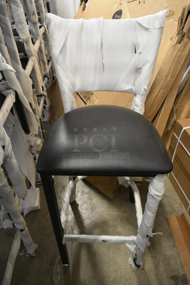 19 BRAND NEW SCRATCH AND DENT! Lancaster Table & Seating 164BMTLADFR Black Metal Bar Height Ladder Back Seat. 19 Times Your Bid!  - Image 3 of 5