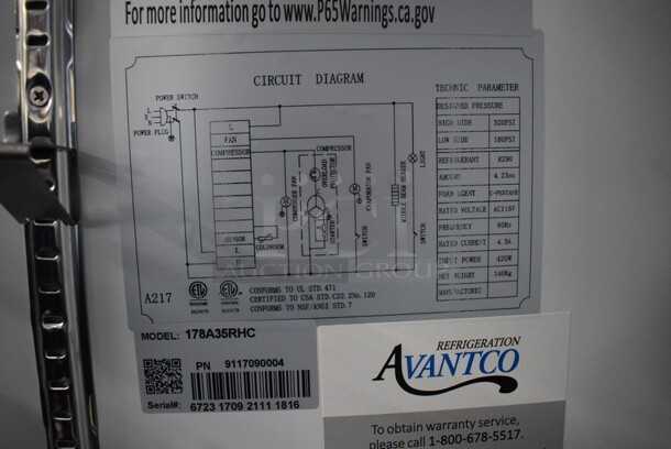 BRAND NEW SCRATCH AND DENT! Avantco Model 178A35RHC Stainless Steel Commercial 2 Door Reach In Cooler w/Poly Coated Racks on Commercial Casters. 115 Volts, 1 Phase. 39x30x82.5. Tested and Working! - Image 3 of 5