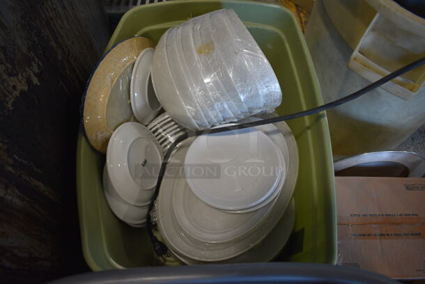 ALL ONE MONEY! Lot of 4 Bins of Various Items Including Ceramic Dishes, Butane Fuel and Shredder. - Image 3 of 9