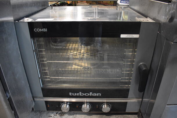 Turbofan Stainless Steel Commercial Electric Powered Convection Oven w/ View Through Door, Metal Racks and Thermostatic Controls. 208 Volts, 1 Phase. 32x31x30