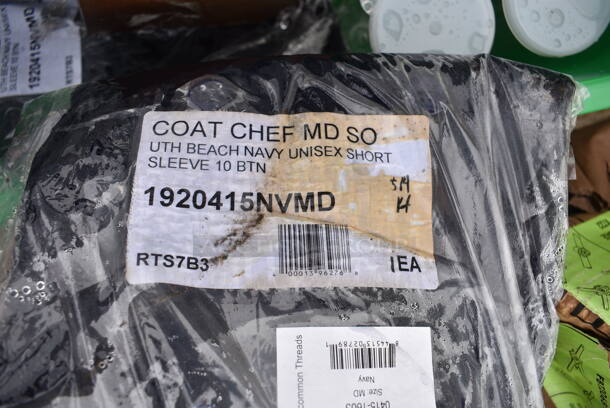 ALL ONE MONEY! Lot of Various Items Including 460EC21DVDR Regency 8" x 21" Chrome Wire Shelf Divider, Seasoning Shakers, 1920415NVMD Uncommon Chef South Beach 0415 Unisex Navy Customizable Short Sleeve Chef Coat - M, Green Bucket. - Image 5 of 9