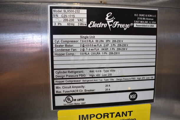 2016 Electro Freeze SLX500-232 Stainless Steel Commercial Floor Style 2 Flavor w/ Twist Soft Serve Ice Cream Machine on Commercial Casters. 208-230 Volts, 3 Phase.  - Image 9 of 11