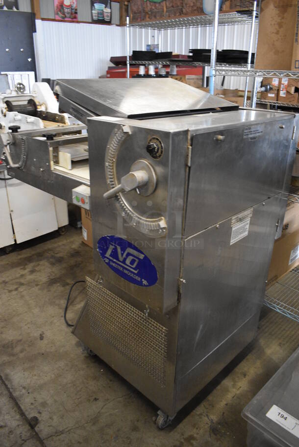 LVO Model LM20 Metal Commercial Floor Style Dough Sheeter Moulder on Commercial Casters. 120 Volts, 1 Phase. 53x37x54. Tested and Working! - Image 3 of 7