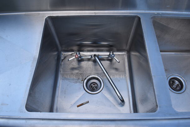 Stainless Steel Commercial 2 Bay Sink w/ Dual Drain Boards, Faucet and Handles. 72x23x45. Bays 17x17x12. Drain Boards 16.5x19x1 - Image 3 of 8