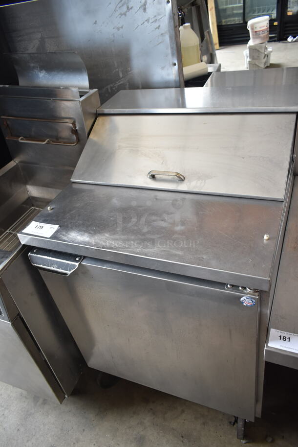 Beverage Air SPE27-B Stainless Steel Commercial Sandwich Salad Prep Table on Commercial Casters. 115 Volts, 1 Phase. Tested and Powers On But Does Not Get Cold - Image 1 of 4