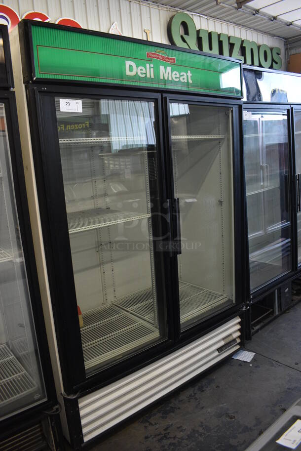 2013 True Model GDM-49 ENERGY STAR Metal Commercial 2 Door Reach In Cooler Merchandiser w/ Poly Coated Racks. 115 Volts, 1 Phase. 54x30x79. Tested and Working!