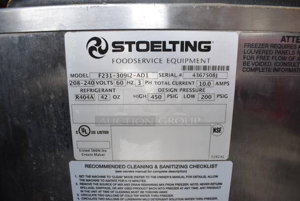 2013 Stoelting Model F231-309I2-AD1 Stainless Steel Commercial Floor Style Air Cooled 2 Flavor w/ Twist Soft Serve Ice Cream Machine on Commercial Casters. 208-240 Volts, 3 Phase.  - Image 7 of 7