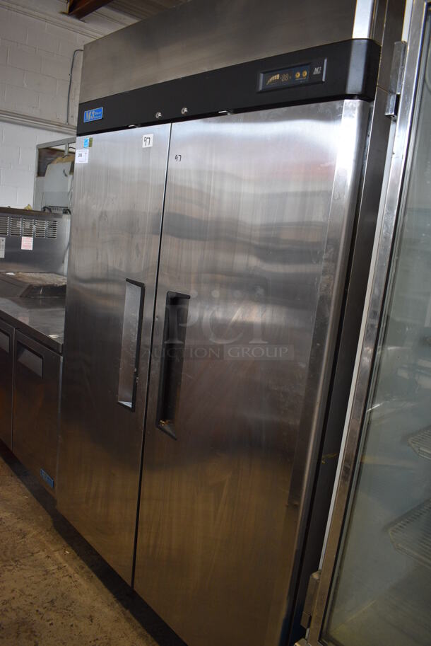 Turbo Air Model M3R47-2 Stainless Steel Commercial 2 Door Reach In Cooler w/ Poly Coated Racks on Commercial Casters. 115 Volts, 1 Phase. 52x31x83. Tested and Powers On But Does Not Get Cold - Image 2 of 6