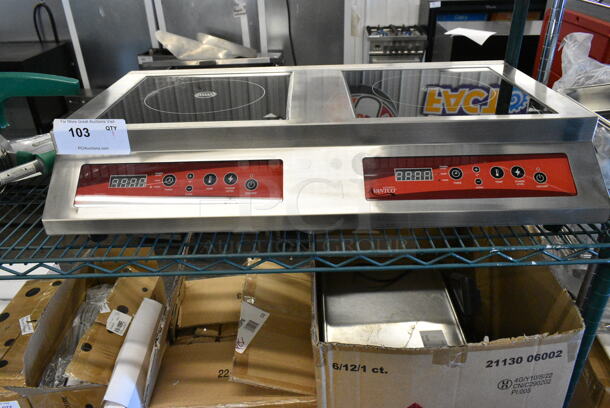 BRAND NEW SCRATCH AND DENT! 2023 Avantco 177IC35DB Stainless Steel Commercial Countertop Electric Powered 2 Burner Induction Range. 208-240 Volts, 1 Phase.  - Image 1 of 6