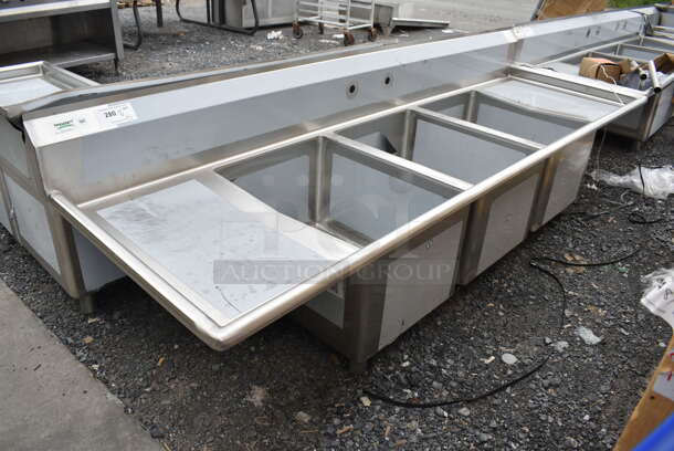 BRAND NEW SCRATCH AND DENT! Regency 600S31824218 94" 16-Gauge Stainless Steel Three Compartment Commercial Sink with 2 Drainboards - 18" x 24" x 14" Bowls. No Legs.  - Image 2 of 8