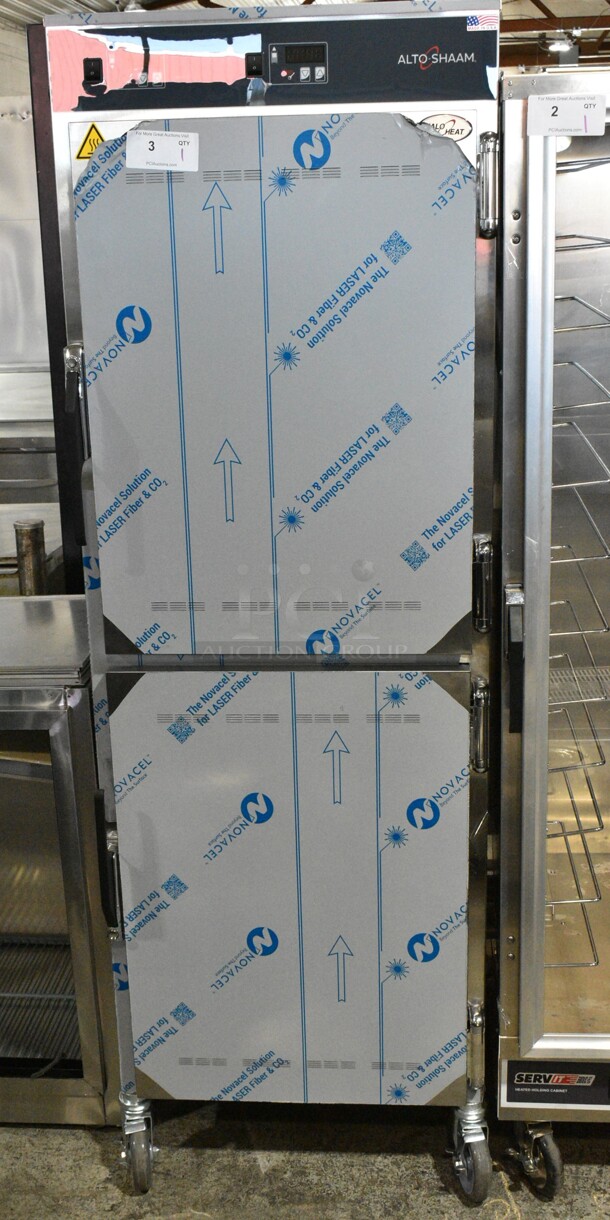 BRAND NEW SCRATCH AND DENT! 2024 Alto Shaam 1200-UP Stainless Steel Commercial Mobile 16 Pan Dutch Door Holding Cabinet with Universal Racks on Commercial Casters. 120 Volts, 1 Phase. Tested and Working! - Image 3 of 9