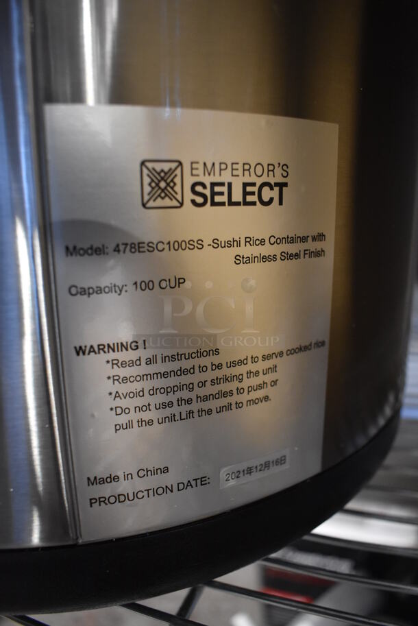 BRAND NEW IN BOX! Emperor's Select 478ESC100SS Stainless Steel Commercial Countertop 100 Cup Insulated Sushi Rice Container. 21x16x15 - Image 5 of 6