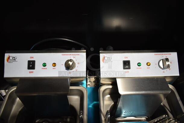 BRAND NEW SCRATCH AND DENT! 2023 Cooking Performance Group CPG 351EF302 Stainless Steel Commercial Countertop Electric Powered Double Bay Deep Fat Fryer w/ 2 Metal Fry Basket and 2 Lid. 208-240 Volts, 1 Phase.  - Image 3 of 4