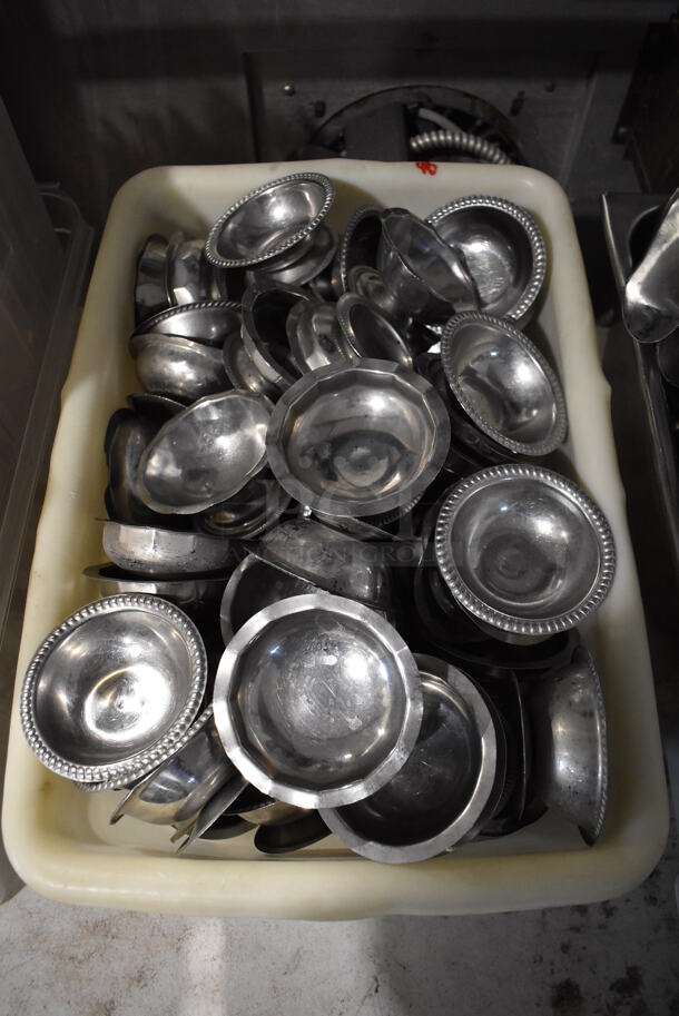 ALL ONE MONEY! Lot of Metal Footed Bowls in Poly Bin. 4x4x1.5