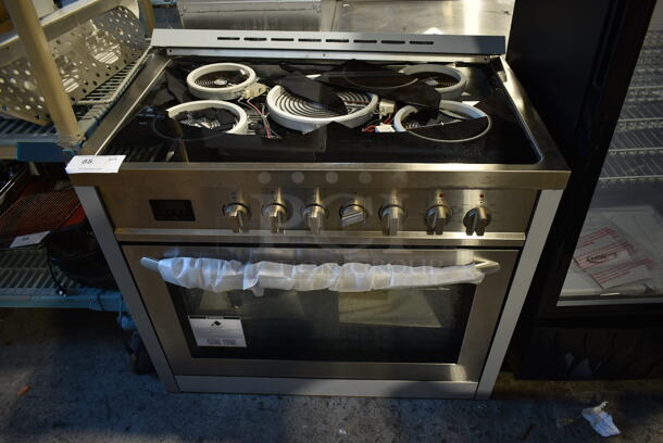 KoolMore KM-FR36EE-SS Stainless Steel Electric Powered 4 Burner Range. See Pictures for Damaged Stove Top. 240 Volts, 1 Phase.  - Image 1 of 6