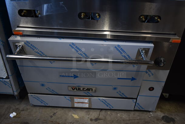 BRAND NEW SCRATCH AND DENT! Vulcan 36S-6BN Stainless Steel Commercial Natural Gas Powered 6 Burner Range w/ Oven, Over Shelf and Back Splash.  - Image 5 of 12