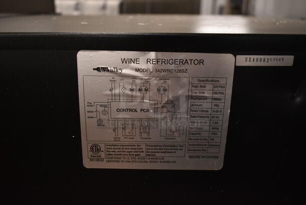 BRAND NEW SCRATCH AND DENT! AvaValley 342WRC128SZ Single Temperature Full Glass Door Commercial Wine Cooler. Top Hinge Is Bent So Door Is Not On. 120 Volts, 1 Phase. Tested and Powers On But Does Not Get Cold - Image 6 of 6
