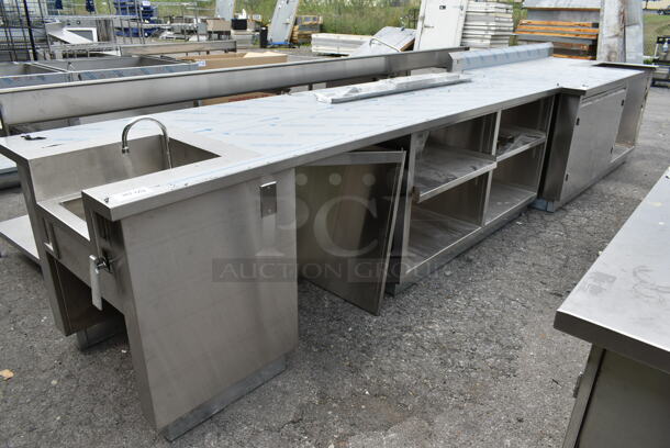 BRAND NEW SCRATCH AND DENT! Stainless Steel Commercial Counter w/ Sink Bay, Faucet, Handles and Under Shelves. - Image 2 of 9