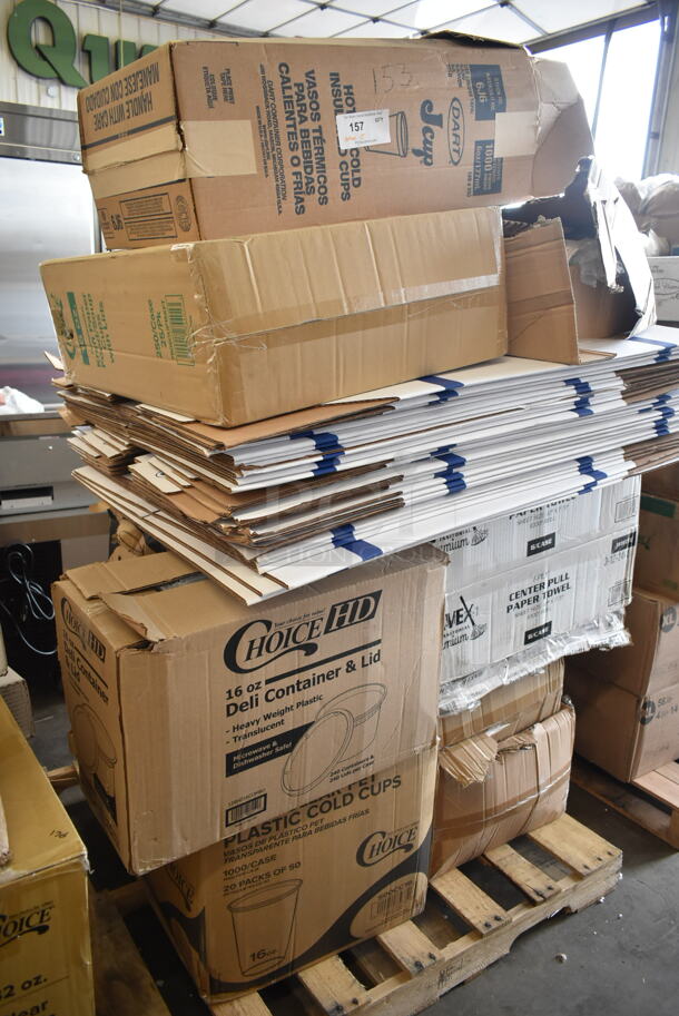 PALLET LOT of 15 BRAND NEW Boxes Including 6J6 White Customizable Foam Cup, 760SOUP16KFT Paper Food Cup, 128HD16COMBO Microwavable Translucent Plastic Deli Container, 3 Box 50CC16 Choice 16 oz Cups, 2 Box 5001CPTP Lavex 1-Ply Center Pull Paper Towel Roll 1000' - 6/Case. 15 Times Your Bid! - Image 2 of 7