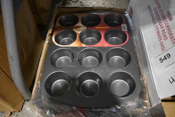 6 BRAND NEW IN BOX! Focus Metal 12 Cup Muffin Baking Pans. 11x15x2. 6 Times Your Bid!