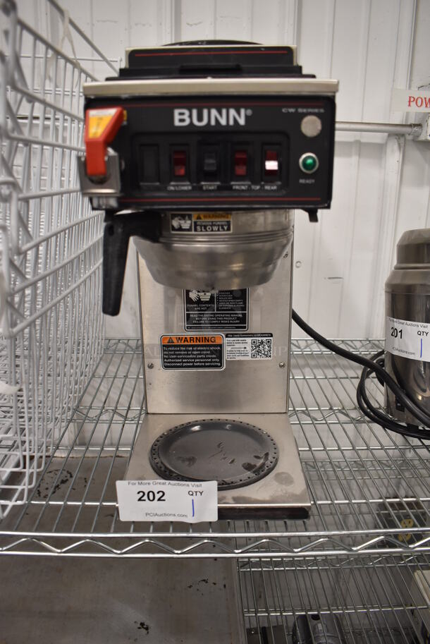2016 Bunn CWTF-35-3 Stainless Steel Commercial Countertop Coffee Machine w/ Hot Water Dispenser and Metal Brew Basket. 120/208-240 Volts, 1 Phase. 8x18x19