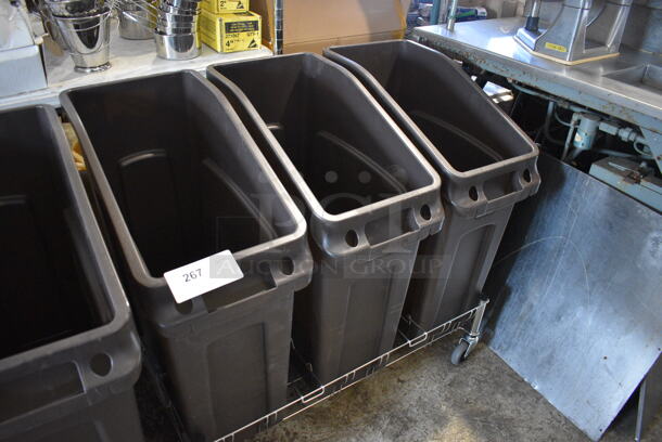 BRAND NEW! Metal Wire Cart on Commercial Casters w/ 3 Brown Ingredient Bins / Slim Jim Trash Cans. 35x22x30 - Image 3 of 4