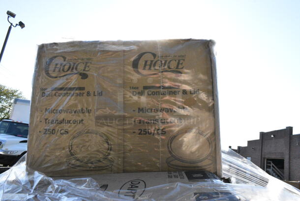 29 BRAND NEW Boxes Including 128HD12COMBO Choice Heavy Duty 12 oz. Microwavable Translucent Plastic Deli Container and Lid Combo Pack - 240/Case, 2 Box 129MCS28B Choice 28 oz. Black Rectangular Microwavable Heavy Weight Container with Lid 8 3/4" x 6 1/4" x 1 3/4" - 150/Case, 127RD16COMBO Choice 16 oz. Microwavable Clear Round Deli Container and Lid Combo Pack - 250/Case, 966TALLFLDB Choice White Tall-Fold 6" x 13" Dispenser Napkin - 8000/Case, 5001RT800B Lavex 8" White Hardwound Paper Towel, 800 Feet / Roll - 6/Case, 500CC9 Choice 9 oz. Clear PET Customizable Plastic Squat Cold Cup - 1000/Case, 4338HCAKE12100 Choice 8" High Dome Half Cake Container with Dome Lid - 100/Case, 500CC16 Choice Clear PET Customizable Plastic Cold Cup - 16 oz. - 1000/Case, 130IC20DSP1M Choice 20 lb. Clear Plastic Drawstring Ice Bag with Ice Print - 250/Case, 150CK1515RD Choice 15" x 15" Red Check Deli Sandwich Wrap Paper - 4000/Case. 29 Times Your Bid!  - Image 10 of 12